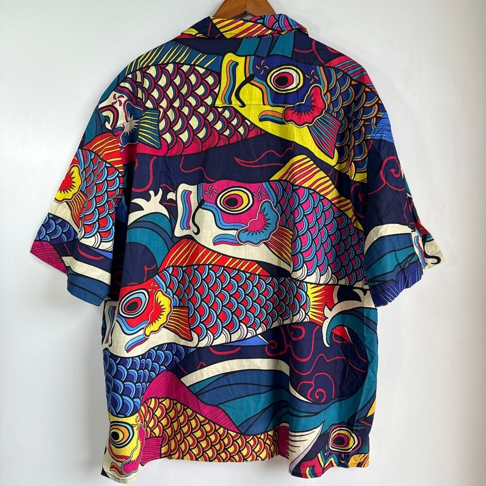 Japanese Koinobori Hawaiian Tropical Shirt Men's Size 3XL 100% Cotton Fish - Picture 2 of 16